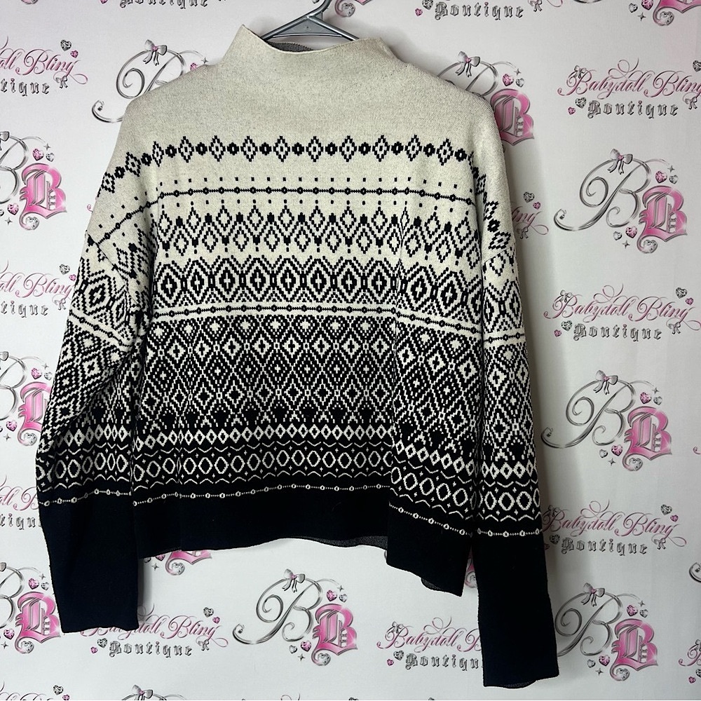 Joie sweater Black and White Patterned Sweater winter luxe